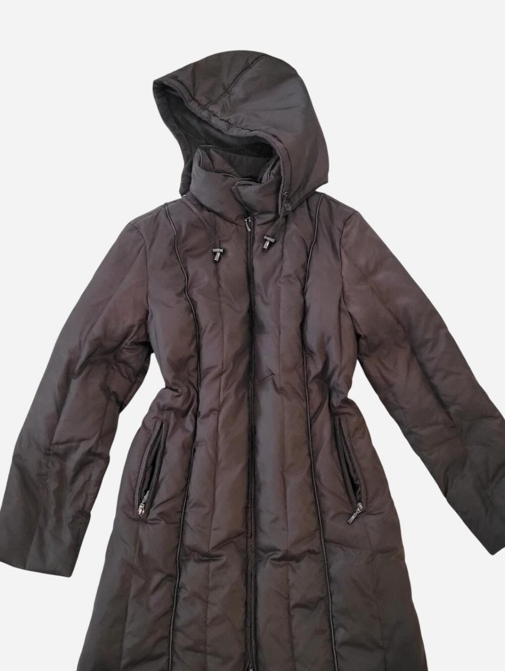 Nautica Women’s Long Puffer Coat Hooded Quilted Winter Jacket Brown Size M